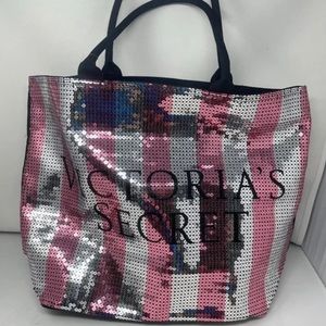 NWOT - Victoria's Secret Pink Silver Sequin Weekender Shopping Travel Tote Large
